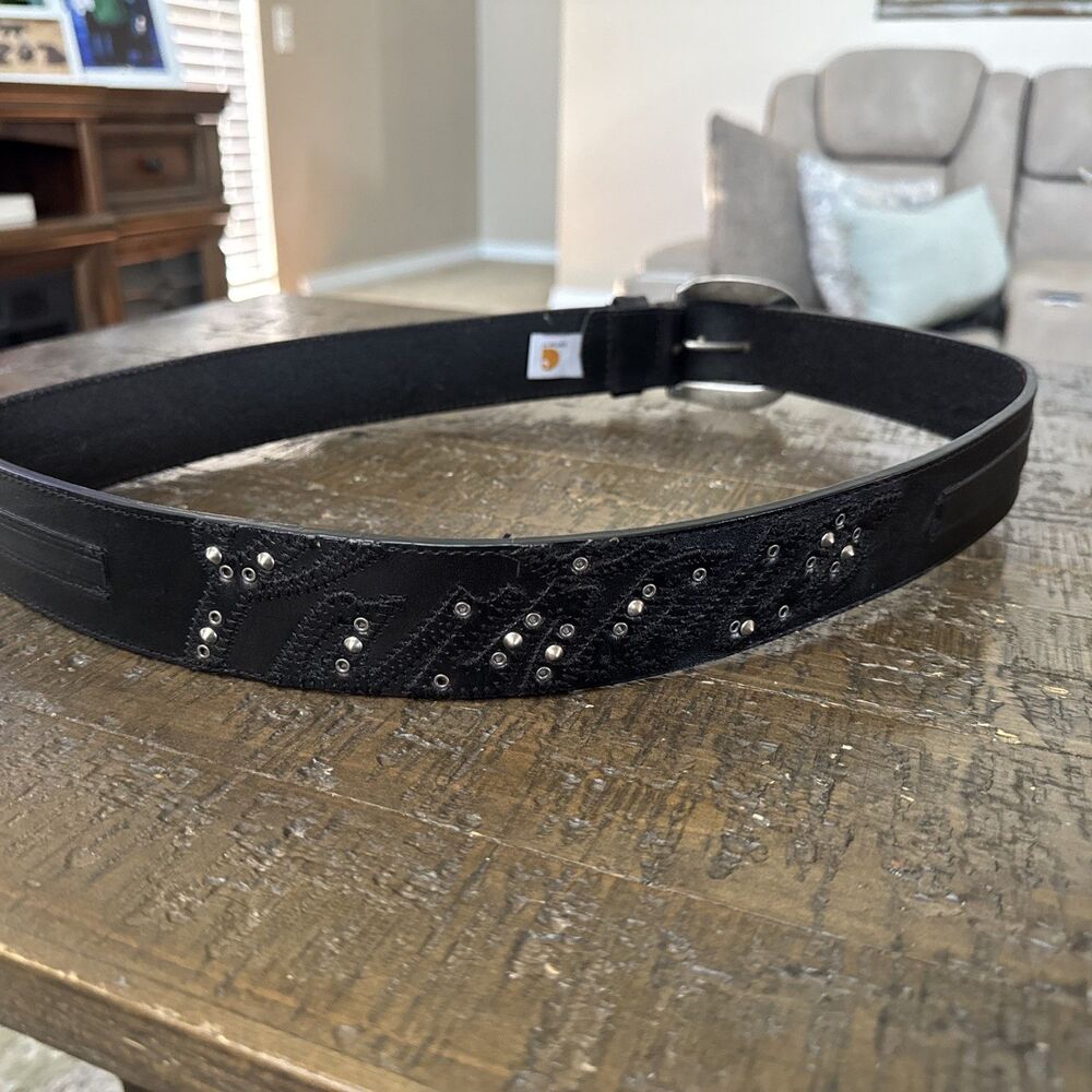 Carhartt Western Women’s Genuine Leather Pierced Riveted Black Belt Size XXL 2X